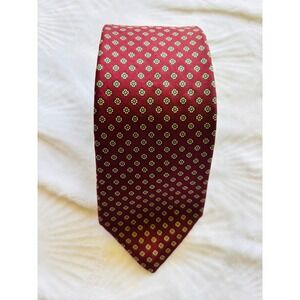 Yves Saint Laurent Mens Silk Tie Burgundy Red Geometric Medallion Made USA YSL